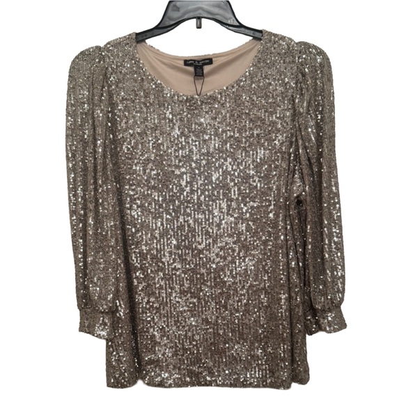Cable & Gauge Tops - Cable & Gauge | NWT Sparkling Silver Sequin Blouse